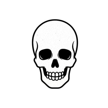 Isolated human skull, front view, black and white outline, simple illustration, gothic motif, danger symbol