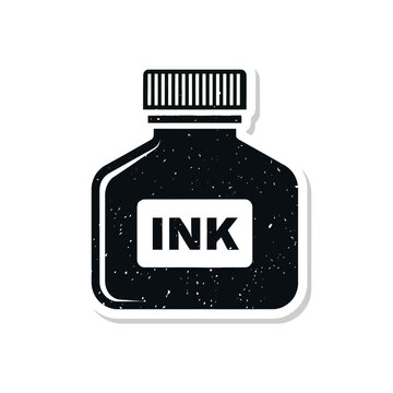Isolated ink bottle with label, symbol for writing and drawing supplies, simple flat icon