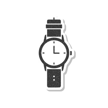 Isolated minimalist wristwatch icon with textured surface and plain face, timekeeping symbol