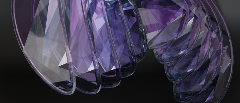 Dark Purple Transparent Glass Spiral Abstract Luxury Background Modern Geometric 3D Render Illustration