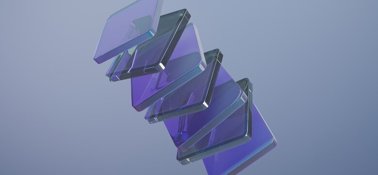 Floating Transparent Glass Panels Abstract Modern Luxury Geometric 3D Background with Purple Gradient Lighting