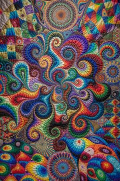 Sfondo astratto psichedelico frattale con texture di tessuto trapuntato multicolore