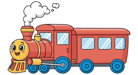 Red steam locomotive illustration with a smiling face on a white background © SHYFUL_STUDIO
