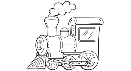 Steam locomotive illustration black and white line drawing on a white background © SHYFUL_STUDIO