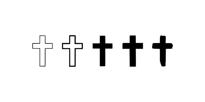 Crosses in Varying Styles and Thicknesses Arranged in a Row Featuring Cross, Religious, Symbol with Icon and Christianity