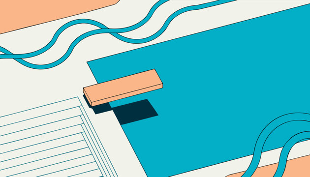 Flat Minimalist Vector Illustration of a Swimming Pool and Diving Board.eps
