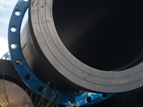 High-density polyethylene (HDPE) or steel pipes are used for high-pressure water supply these blue, flanged and bolted pipes are installed both above and below ground.