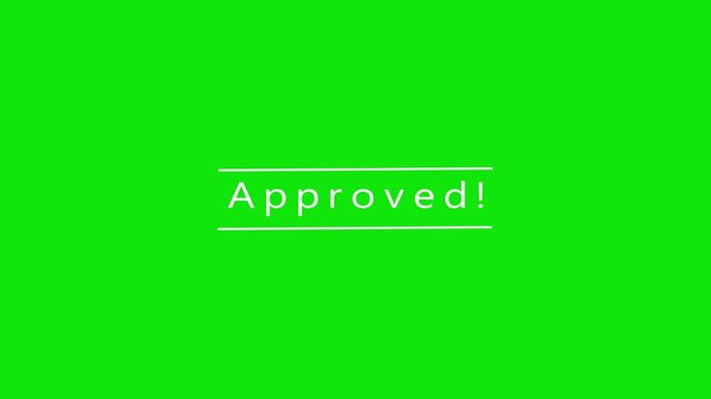 Vivid green backdrop featuring the word Approved in a crisp white sans-serif typeface, centrally positioned and underlined by two parallel white lines, conveying a strong sense of authorization and