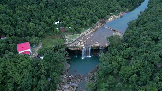Aerial View of Krang Suri Waterfall, West Jaintia Hills, Meghalaya, India