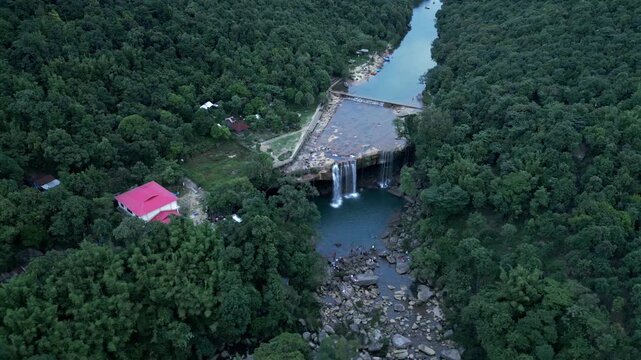 Aerial View of Krang Suri Waterfall, West Jaintia Hills, Meghalaya, India