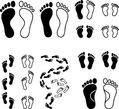 Set of human footprint and footprint path silhouettes collection with footsteps silhouette