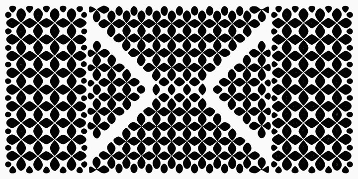 Geometric floral ornament with repeating clover like shapes on white background
