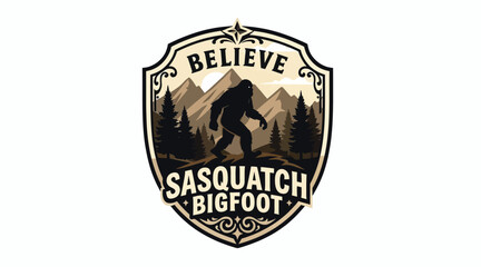 Fototapeta premium Sasquatch bigfoot emblem with believe text