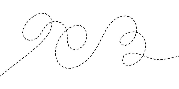 A simple dotted line curve illustration, a dashed abstract wavy line drawn on a white background