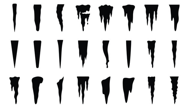 Various icicle vector silhouettes against a white background in a clean style