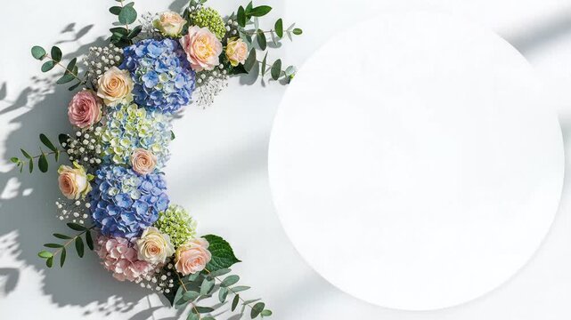 Floral arrangement with various colors flowers and foliage on white background