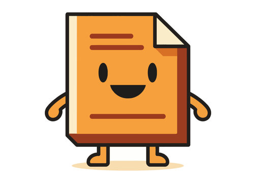 Cute smiling orange document file character with arms and legs