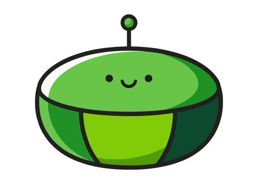Smiling green tech stack robot head with friendly face