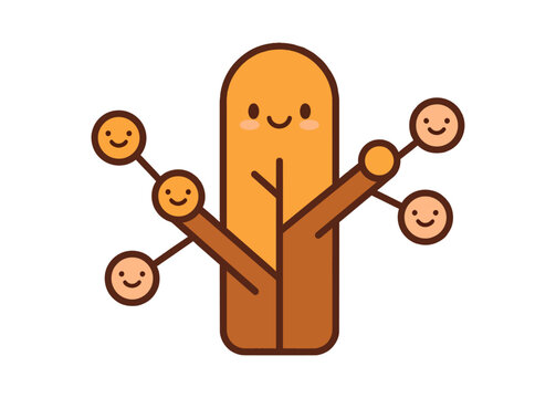 Cute orange network tree character with smiling faces