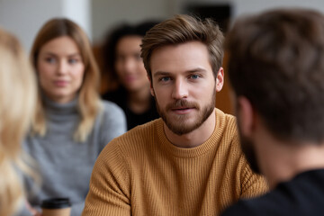 Obraz premium Group discussion at a coffee shop in the afternoon