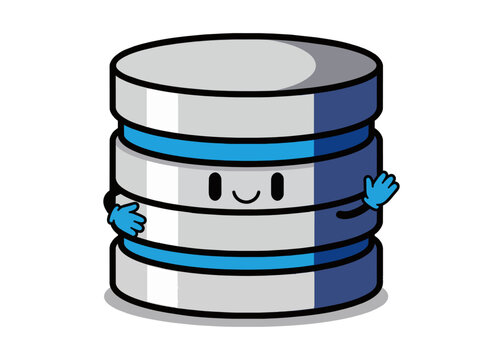 Cute database server character waving and smiling