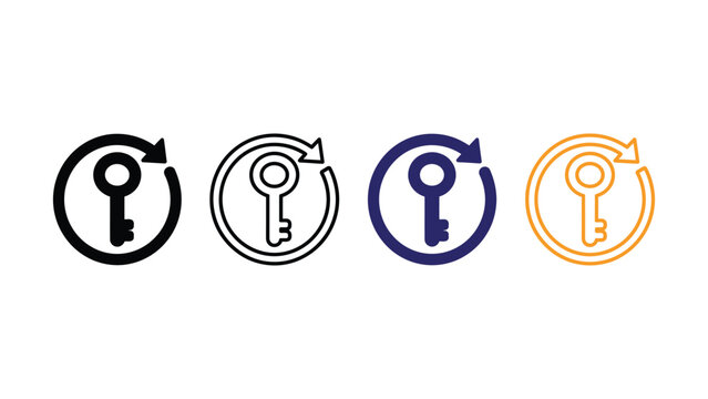Four color key icons with circular arrow on white background