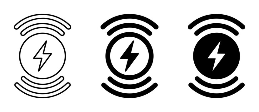 Wireless Charging Icons, Energy Symbol Vector Set, Power Signal Graphics, Electric Charge Illustration
