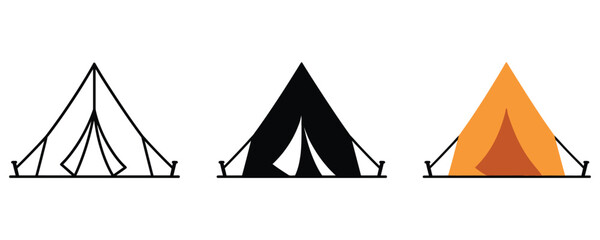 Camping tent illustration icon set in three different styles with adventure © LiponFX