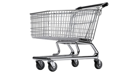 Isolated empty metal shopping cart for grocery purchases, modern trolley for retail store © Conor