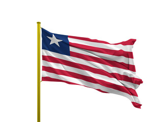 Obraz premium Liberia flag waving on a golden pole isolated on Transparent Background