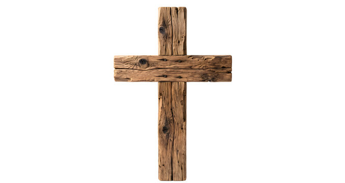 Old rustic wooden christian cross isolated