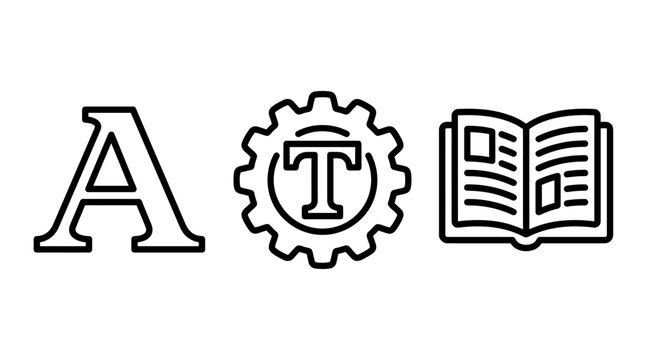 Editorial publishing and typography workflow icons set with typography lettering typesetting settings editorial publishing literature document creative software interface formatting