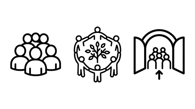 Community and environmental unity icon set with community environment connection teamwork together involvement organization gathering development sustainability cooperation association