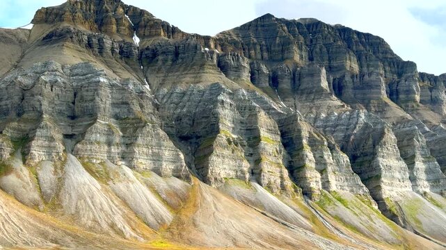 Norwegian fluted cliffs fjords in the Svalbard archipelago
