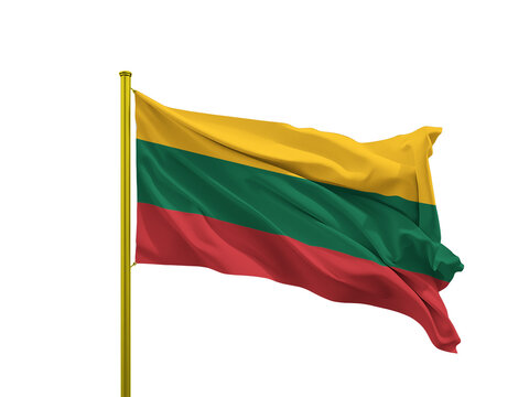 Lithuania flag waving on a golden pole isolated on Transparent Background
