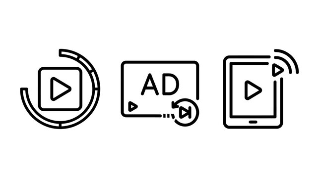 Advertising streaming ads mobile content ad skipping icons for digital media campaigns with pre roll post roll mid roll advertising streaming internet marketing promotion technology broadcast
