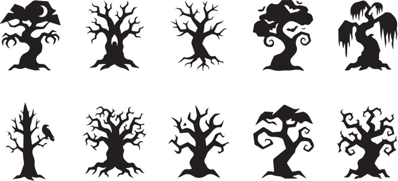 Halloween spooky trees silhouette