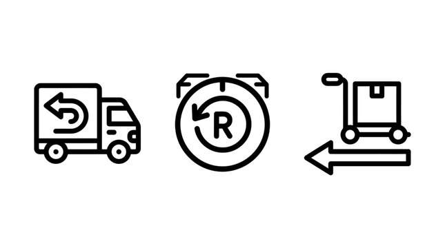 Logistics return shipment process linear icon set with shipping logistics delivery transport illustration management distribution warehouse transportation business commerce tracking
