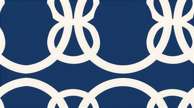 Abstract interlocking white circles on blue background with interlocking seamless background abstract geometry wallpaper backdrop minimalist intertwined connected stylized creative