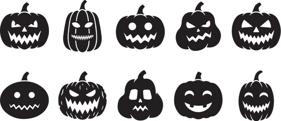 Obraz premium Set of halloween pumpkin silhouettes with different scary faces