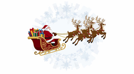 Naklejka premium Santa Claus riding sleigh pulled by reindeer