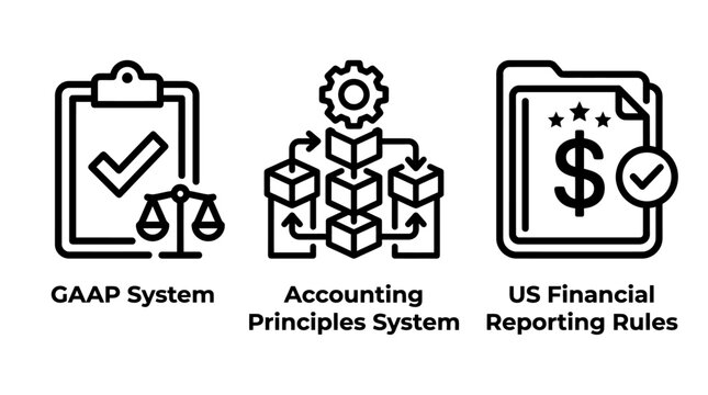 Gaap and financial accounting principles system icon set with accounting principles reporting business financial regulation compliance standard management illustration corporate document