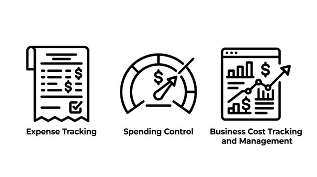 Icons for expense tracking spending control and business cost tracking management with tracking spending business management accounting analysis expenditure commerce commercial operations