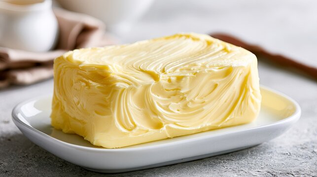 Butter sits in a white dish.