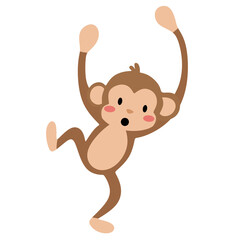 cute monkey joyfully arms high © Bigeyes