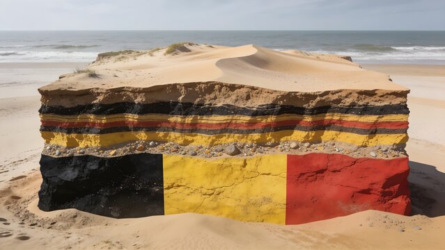Geological cross-section revealing the Belgian flag pattern beneath coastal dunes