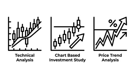 Fototapeta premium Set of financial analysis and investment market trend icons for data reporting with analysis investment business technical strategy performance forecast statistics minimalist collection