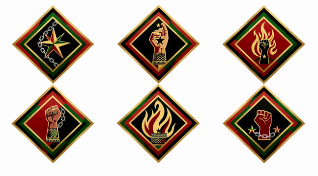 Set of six Kwanzaa symbols, African American heritage, cultural icons