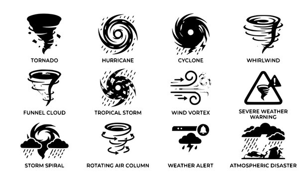 Tornado hurricane cyclone weather icon vector set