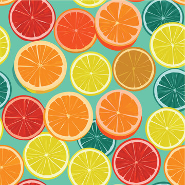 Summer citrus seamless pattern, lemon slices